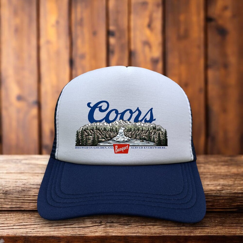 Coors Cowboy Beer Mens Trucker Hat Navy Snapback Colorado Brewery Baseball Cap